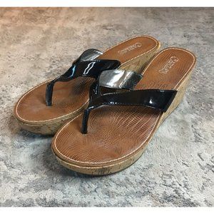CARLOS by Carlos Santana Women's 7.5 Black Sandal Thong Wedge Platform